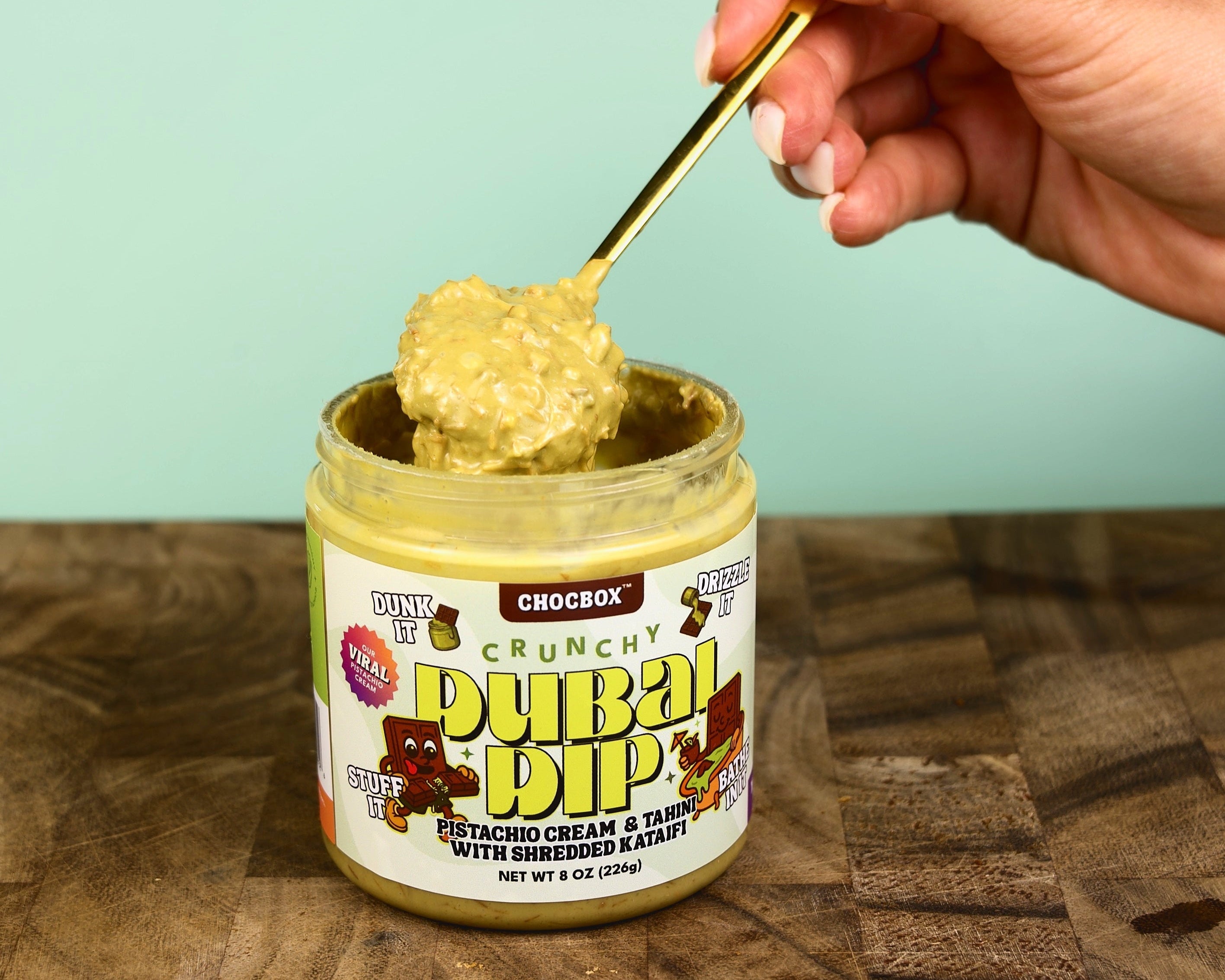 Jar of Chocbox Dubai Dip pistachio cream and kataifi spread