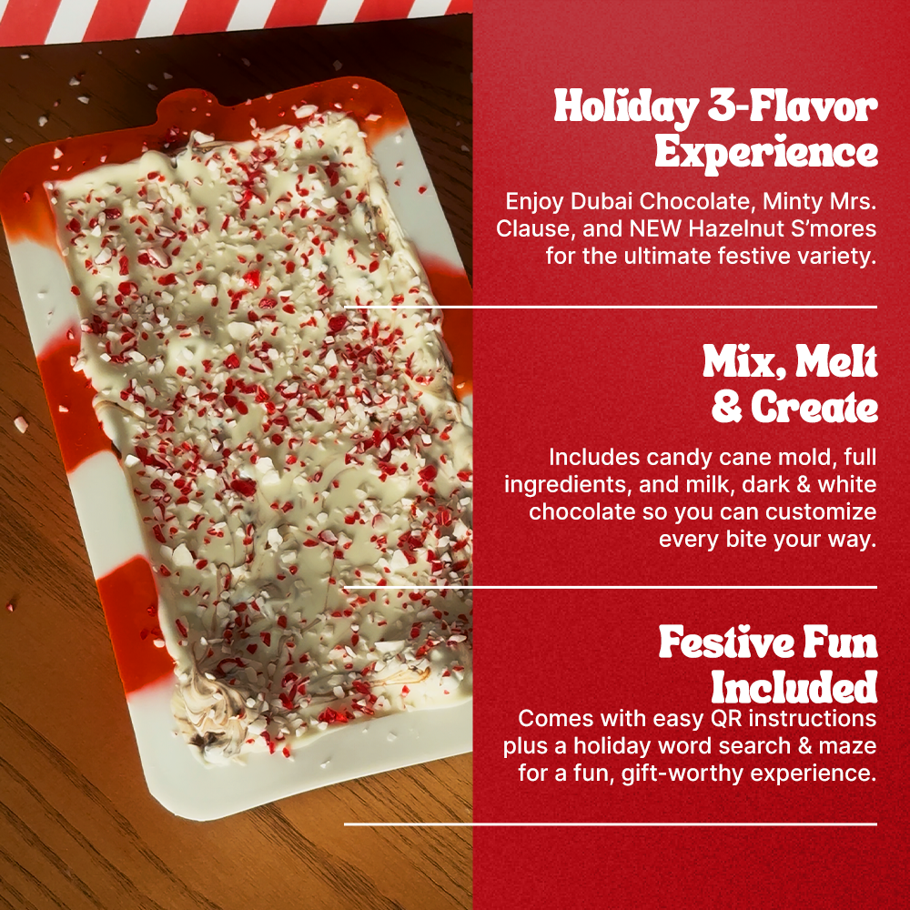 Chocbox Holiday Binge Box (3-Pack Kit) – Viral Dubai, Minty Mrs. Clause & NEW Hazelnut S’mores! 🎄🍫