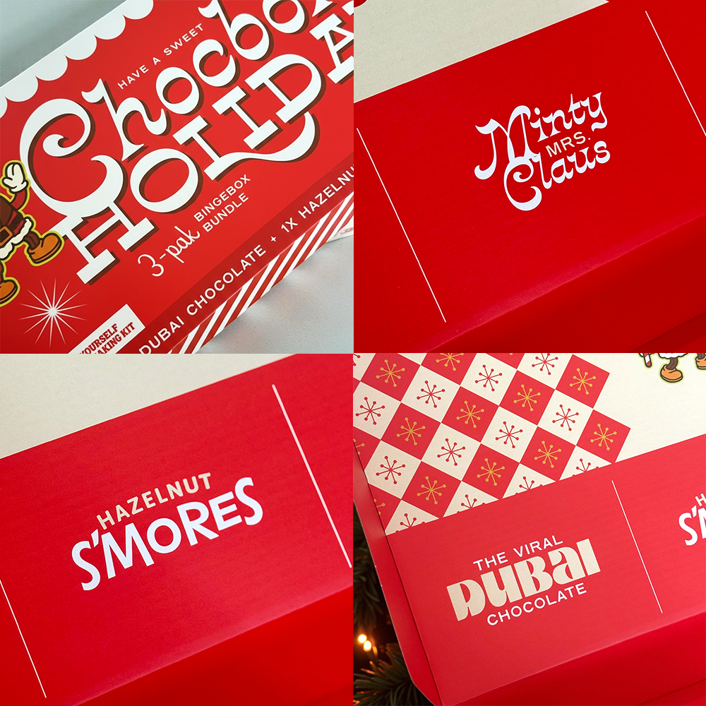 Chocbox Holiday Binge Box (3-Pack Kit) – Viral Dubai, Minty Mrs. Clause & NEW Hazelnut S’mores! 🎄🍫