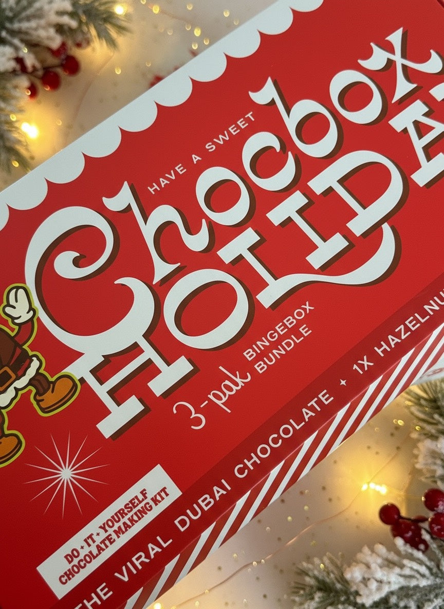 [PREORDER] Chocbox Holiday Binge Box (3-Pack Kit) – Viral Dubai, Minty Mrs. Clause & NEW Hazelnut S’mores! 🎄🍫