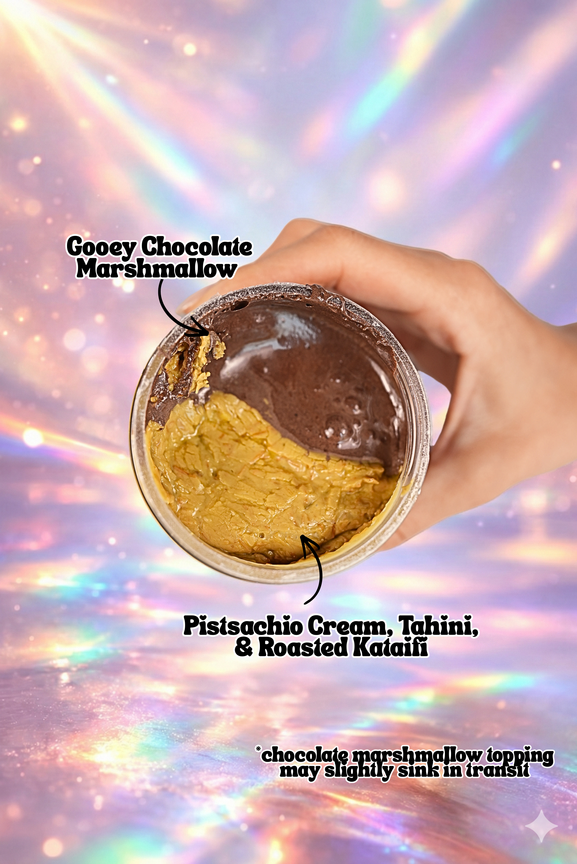 Chewy Cookie Dubai Dip with pistachio cream and chocolate marshmallow by Chocbox, view 7