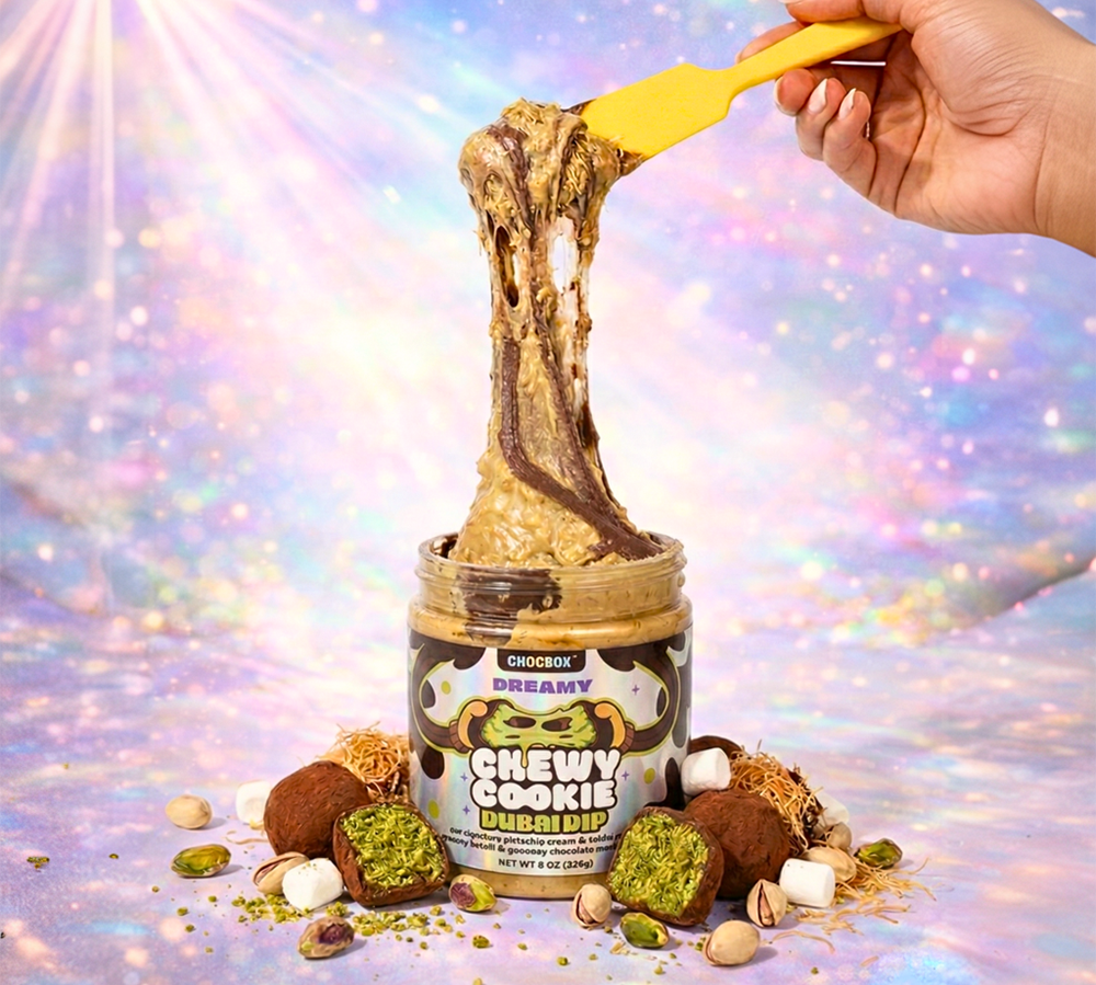 Chewy Cookie Dubai Dip with pistachio cream and chocolate marshmallow by Chocbox